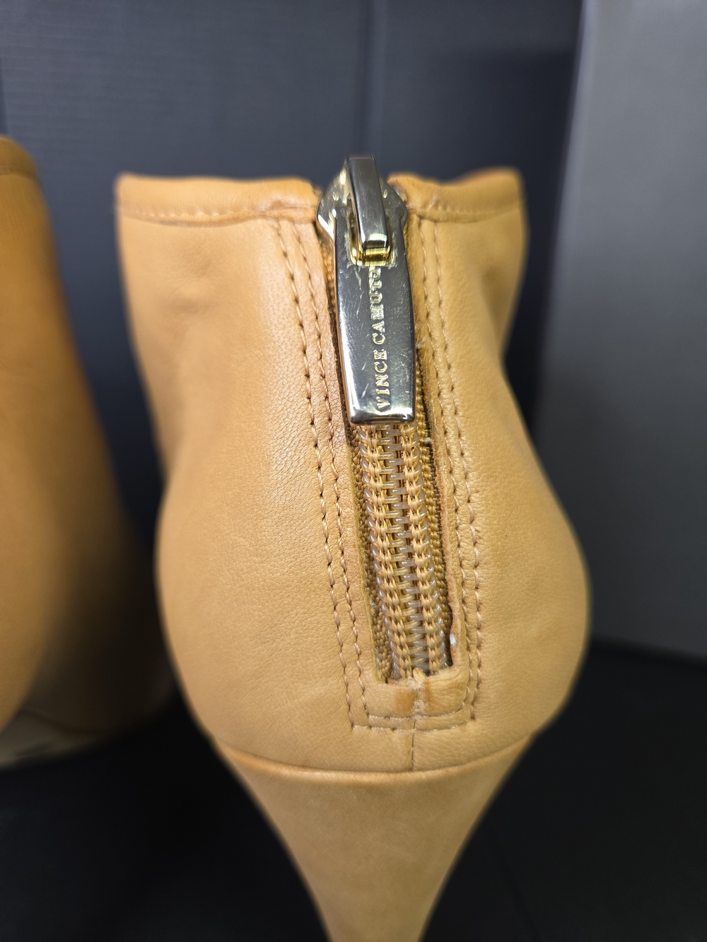 Vince Camuto Amber Peep Toe Booties in Camel/Tan Leather Size 11 - Picture 8 of 15